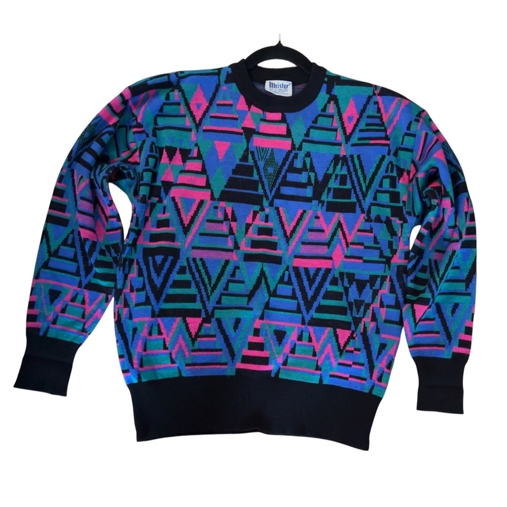 80's Vintage RARE Meister Neon Geographic Wool Blend Sweater | SZ: M